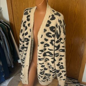 Open-Front Cream Leopard Print Cozy Cardigan